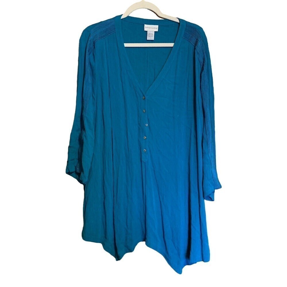 Soft Surroundings Womens Size Large Blue Rayon Scoop Neck Lagenlook Tunic Top